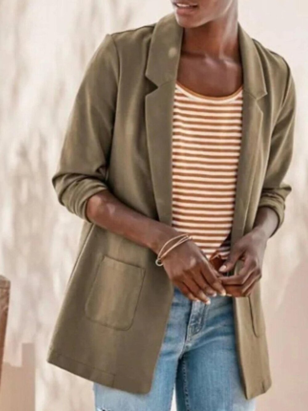 Garnet Hill knit relaxed blazer in Capers Heather stretch tencel wool blend 14